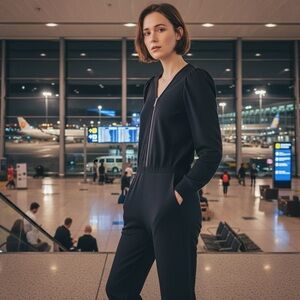 Rebecca Minkoff Black Jersey Knit Puff Sleeve Jumpsuit Size S